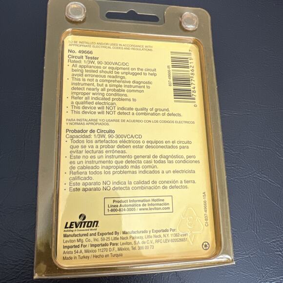 Leviton Circuit Tester 49666 Rated 1/3W, 90-300VAC/DC - Picture 3 of 4
